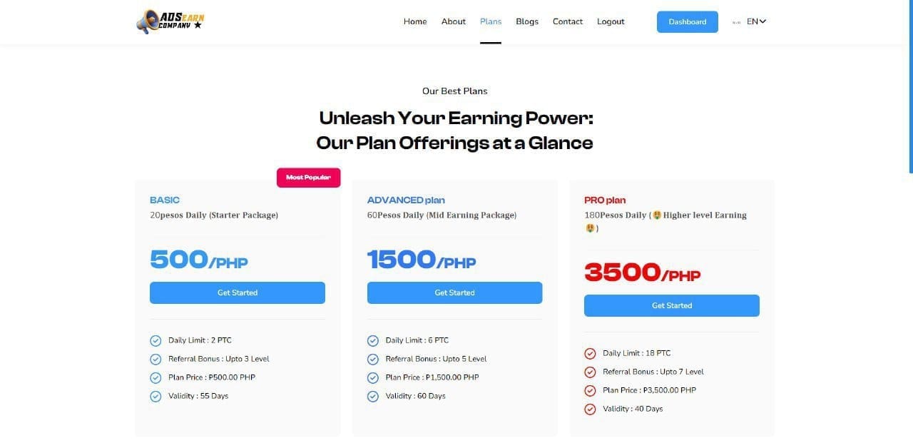 Ads Earn Company Investment PHP Script
